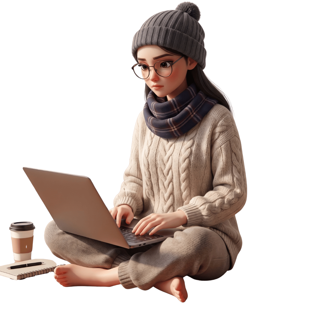 Hafza Azam working on laptop